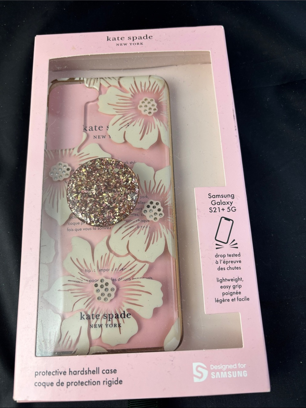 kate spade Pink Floral Hardshell Case with Glitter Pop Socket
